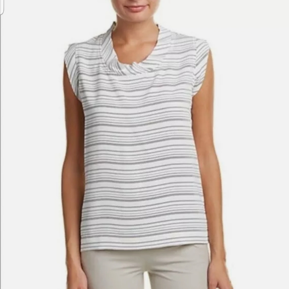 Cabi woman's white and black Madeleine top blouse